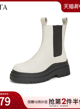 TATA他她英伦厚底切尔西靴女靴子加绒真皮烟筒靴短靴冬季7C960DZ4
