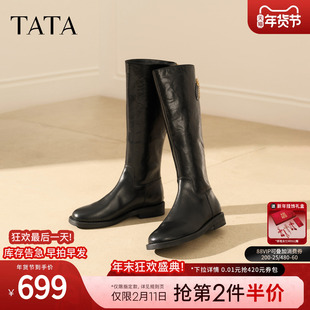 TATA他她时装靴骑士靴女靴子大筒围真皮长筒靴加绒高靴冬7TGA9DG5