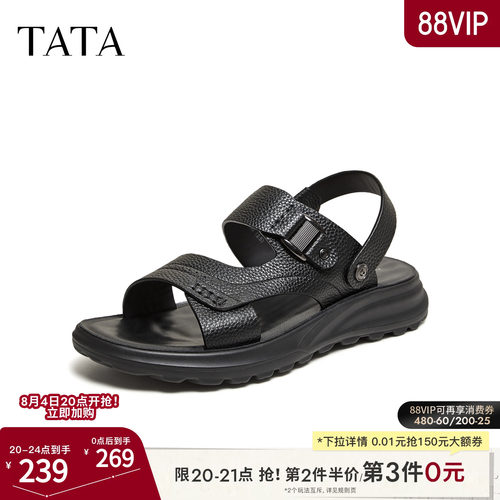 TATA他她男鞋2026夏季新款黑色沙滩鞋时尚百搭厚底凉鞋男VC101BL6