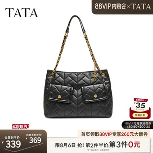 TATA他她女包秋季新款托特轻奢包黑色高级感通勤百搭包包X3605CX6