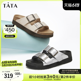 GGW01BT4 2024夏季 新款 Tata他她复古厚底勃肯拖鞋 女外穿沙滩凉拖鞋