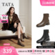 短靴粗跟加绒瘦瘦靴WYX04DD5 通勤黑色时装 TATA他她靴子女冬季 新款