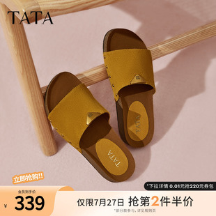 TATA他她复古休闲勃肯拖鞋 7GN04BT5 女棕色厚底外穿凉鞋 2025夏新款