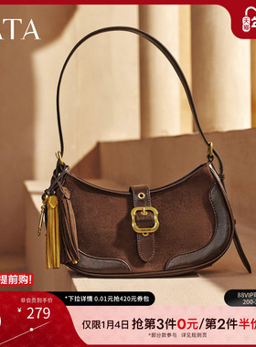 TATA他她绒面女包冬季新款通勤单肩斜挎包女百搭腋下包X3523DX5