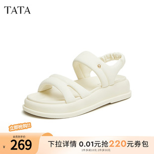 女鞋 凉鞋 Tata他她厚底一字带凉鞋 软底休闲时装 DWFL1BL4 子夏季 新款