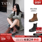 TATA他她靴子女鞋 美拉德短靴切尔西靴羊皮靴显瘦烟筒靴W3M05DD5