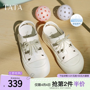 TATA他她透气厚底板鞋 通勤小白鞋 夏新款 CP302BH5 女镂空休闲罗马鞋
