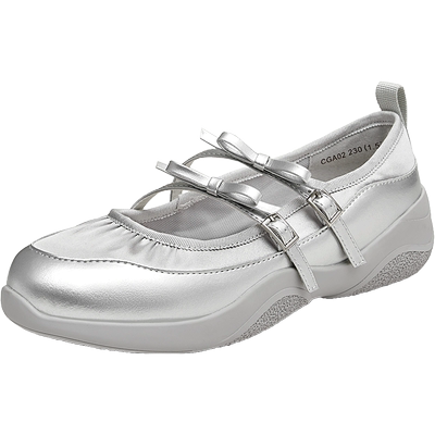 Tata他她银色休闲玛丽珍鞋女鞋运动风芭蕾鞋2024冬季新款CGA02CQ4