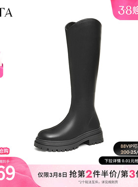 TATA他她靴子厚底V口长筒靴女靴弹力瘦瘦靴骑士靴新款7D282DG4