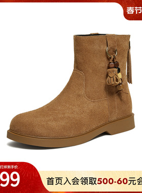 TATA他她靴子女2025冬季新款时装靴粗跟黑色休闲靴西部靴JYB01DD5