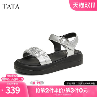 新款 TATA他她休闲气质凉鞋 2025夏季 运动厚底沙滩凉鞋 CWA01BL5 女鞋