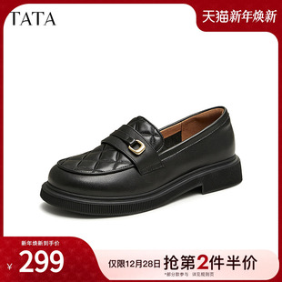 女鞋 新款 浅口单鞋 2024冬季 W7E18CA4 小皮鞋 Tata他她英伦通勤乐福鞋