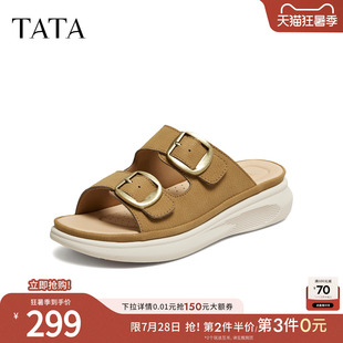 TATA他她一字拖厚底凉鞋女外穿简约百搭时尚休闲女凉拖新CUA05BT6