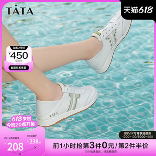 女2023夏季 Tata他她简约板鞋 休闲鞋 WDCA1BM3 女白色轻薄德训鞋 新款