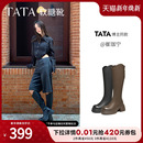 TATA他她时装 靴弹力小V靴软糖靴加绒长筒靴高跟骑士靴子CGG01DG5