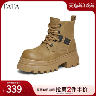 TATA他她加绒厚底马丁靴女复古户外大黄靴短靴2024冬新款 CGP01DD4