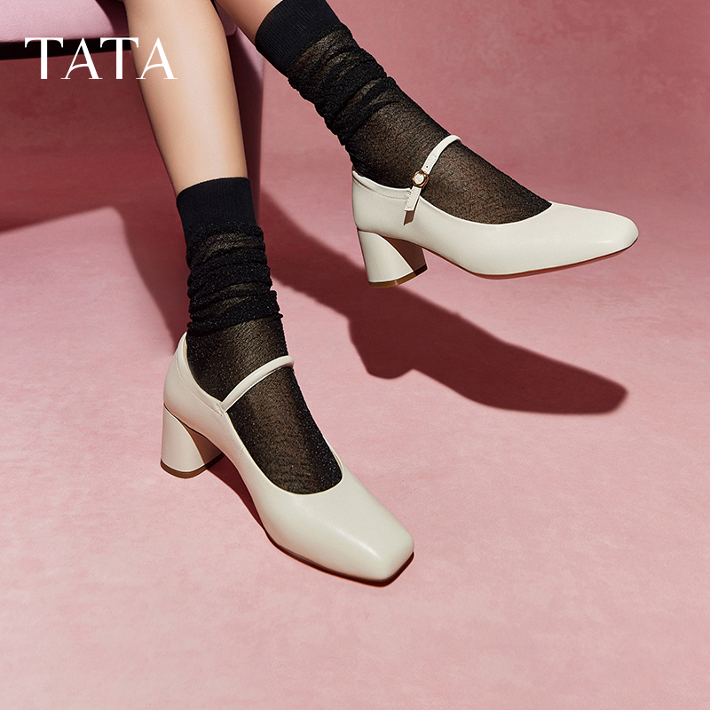 TATA/他她法式气质浅口单鞋