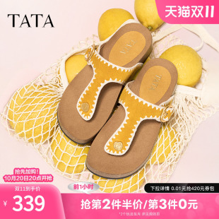 新款 TATA他她复古休闲夹脚拖鞋 2025夏季 气质厚底凉鞋 7GN02BT5 女鞋
