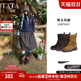 TATA他她自由诗复古西部靴中筒靴时尚百搭休闲靴女靴单靴XYK01DZ5