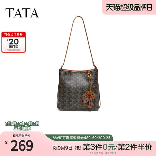 TATA他她女包秋季商场同款通勤花朵单肩斜挎包腋下托特包X3598CX6