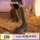Tata他她厚底弹力长筒靴女靴棕色复古加绒美拉德靴子冬季 WD802DG4