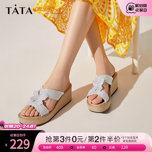 Tata他她时尚 女2023夏新款 女松糕底凉鞋 休闲百搭坡跟拖鞋 WMP05BT3