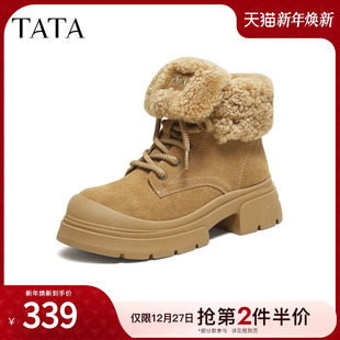 TATA他她雪地靴女冬季 毛毛马丁靴增高厚底短筒靴加绒棉靴SWD01DD5