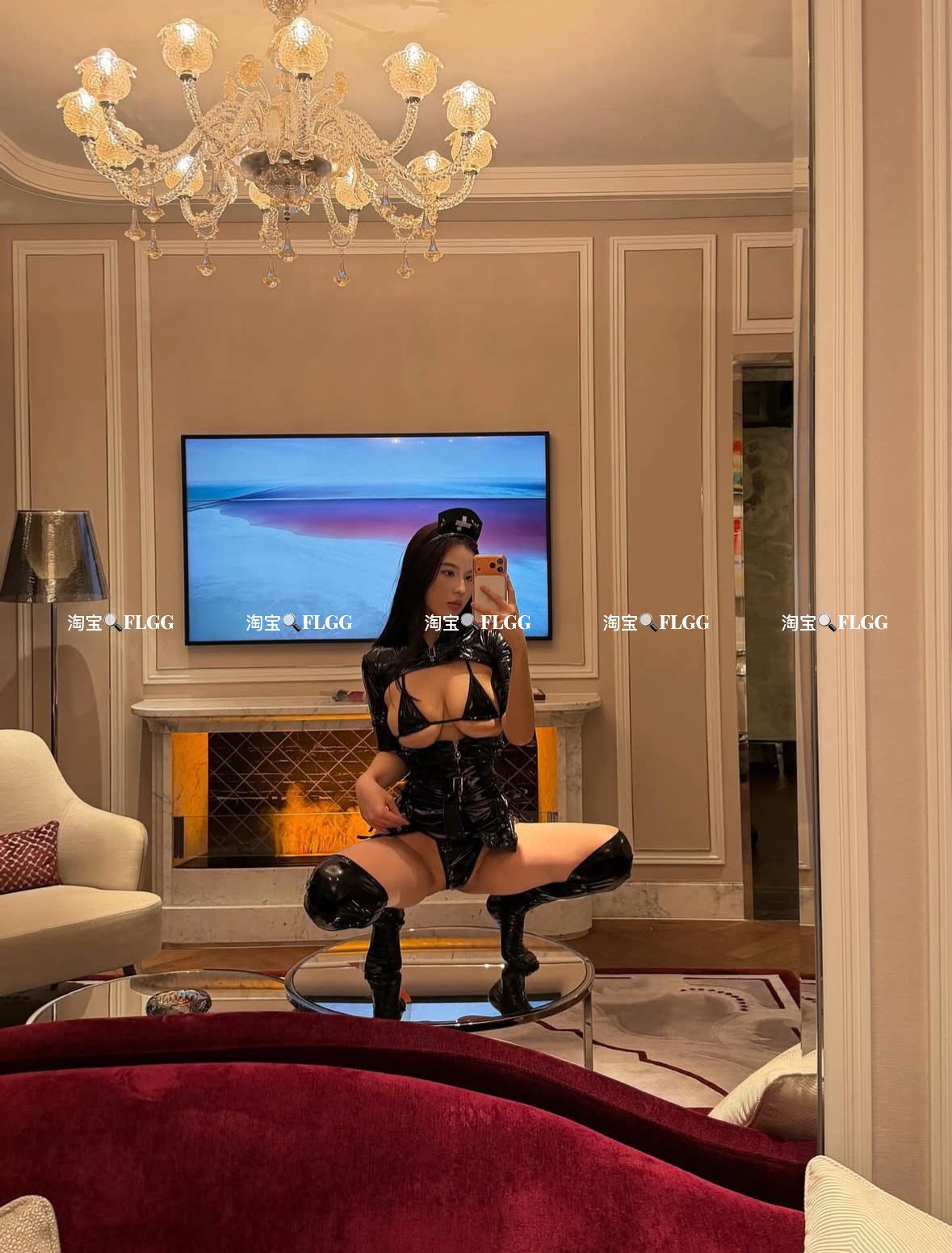 FLGG性感辣妹风皮衣制服套装女警cosplay角色扮演夜店酒吧演出服