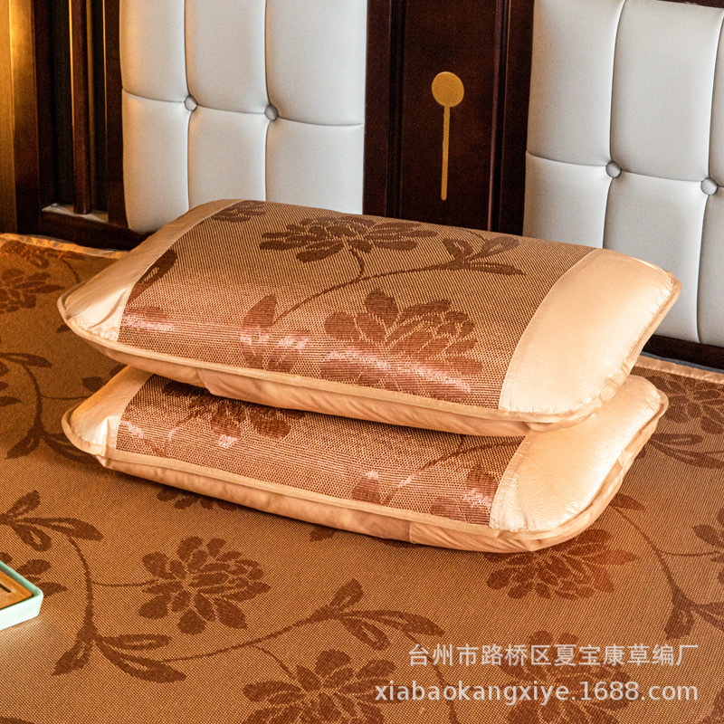夏凉草枕套冰丝藤席单双人枕席