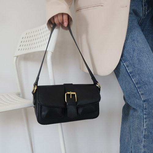 复古小众双口袋百搭单肩腋下包