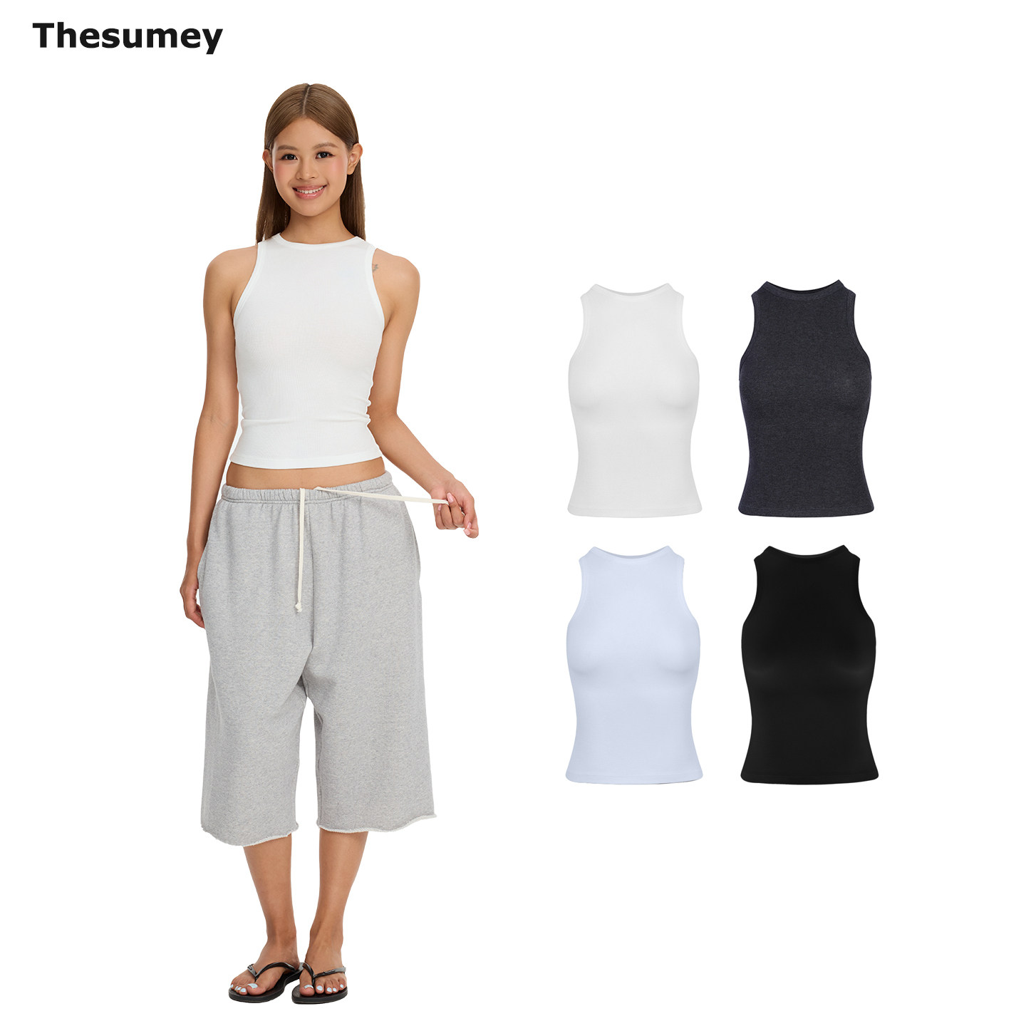 THESUMEY 短款背心吊带女夏季内搭可外穿修身工字型纯色百搭上衣图片