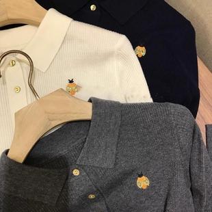女针织外套 手感软糯细腻 甄选超细羊毛 法式 polo领刺绣羊毛开衫