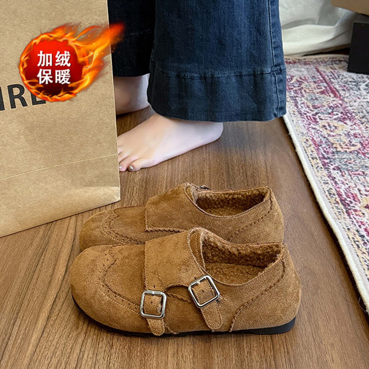 保暖毛毛棉鞋时尚英伦风穆勒鞋