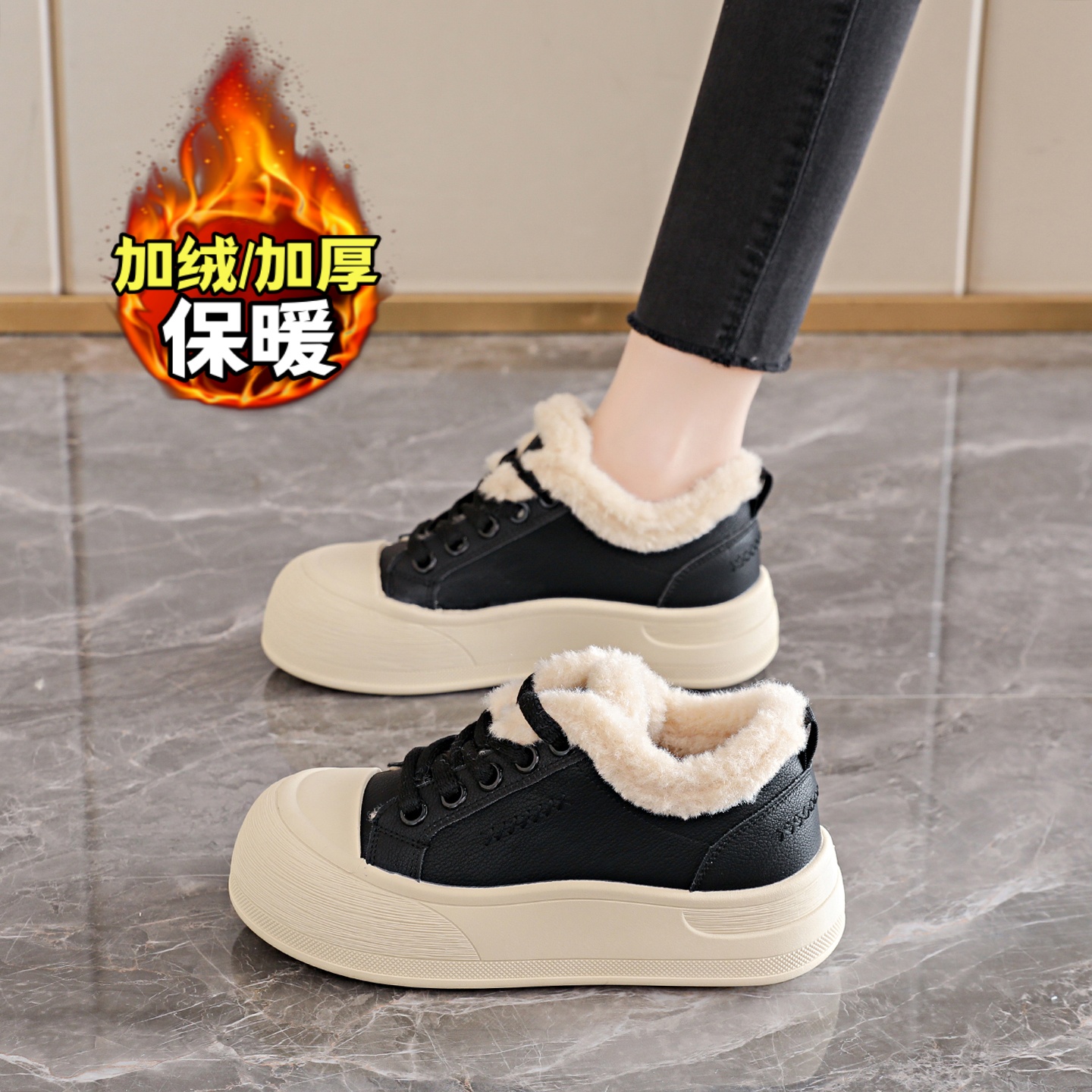 真皮保暖毛毛鞋通勤百搭棉鞋34