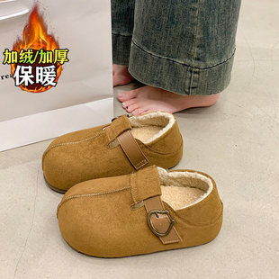 加绒勃肯鞋 乐福棉鞋 女2025冬季 一脚蹬厚底增高两穿豆豆鞋 新款 女鞋
