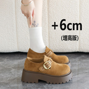 魔术贴厚底勃肯鞋女2026正流行复古休闲乐福鞋34码小个子增高单鞋