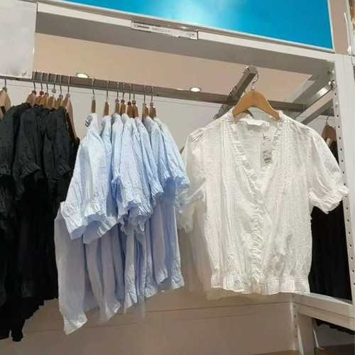 夏季女装棉质提花V领衬衫
