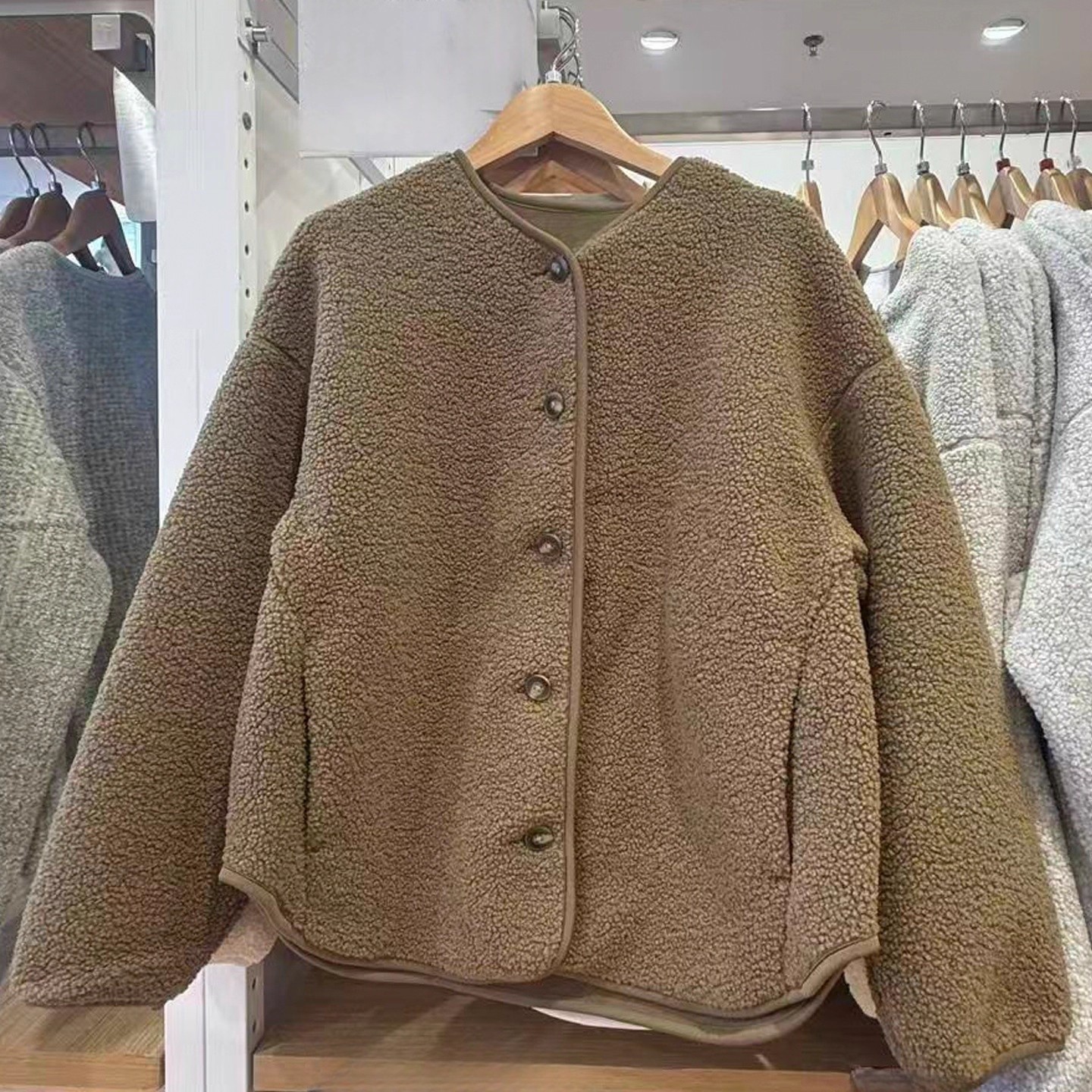 秋冬女士仿羊羔绒开衫抓绒外套