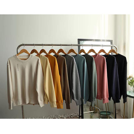 JUMI日单春季情侣款休闲宽松纯色圆领长袖运动套头卫衣 455394