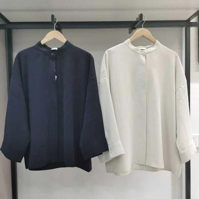 春季女装垂感七分袖衬衫纯色