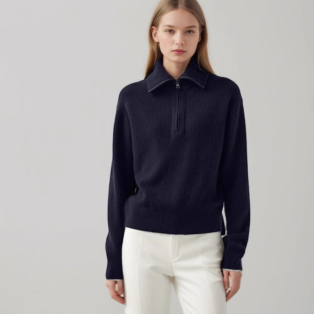 472198日系秋冬季新款女装柔软绵羊毛半拉链套头针织衫柔软毛衣女,女装/女士精品,毛针织衫,淘宝优惠券,粉丝福利购,淘宝优惠卷