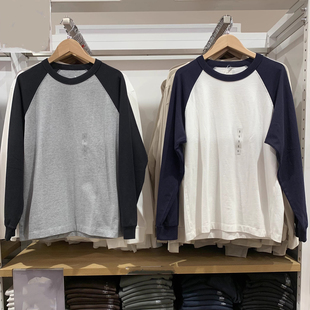 试衣间同款 男装 拼色打底衫 秋季 T恤 新款 宽松圆领长袖 484016 女装