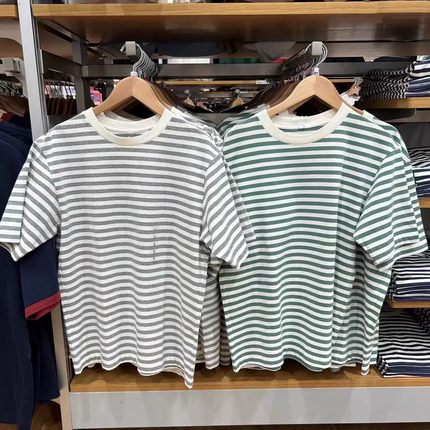 夏季新款男装女装情侣宽松条纹T恤5分袖休闲短袖T恤465492/455414