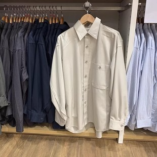 480654 秋季新品男装女装斜纹长袖衬衫 纯色宽松长袖衬衣外套