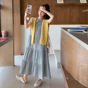 高级感复古格子无袖背心连衣裙女2025夏季新款法式气质减龄蛋糕裙图片