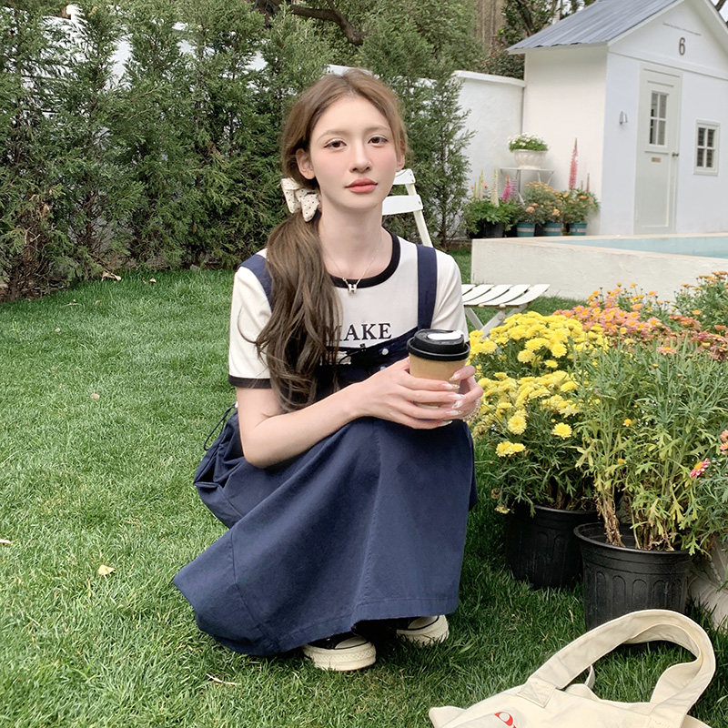 深蓝色复古牛仔背带裙女2025年夏季新款韩版小个子洋气减龄连衣裙,女装连衣裙,浙宝270