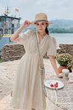 2023【夏季现货】包容性强V领设计泡泡袖连衣裙270-2377P115控168，女装连衣裙，浙宝270