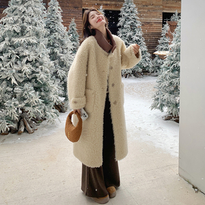 【现货】中长款摇粒绒羊羔毛皮毛一体外套270-7116P265控358,女装皮草,浙宝270