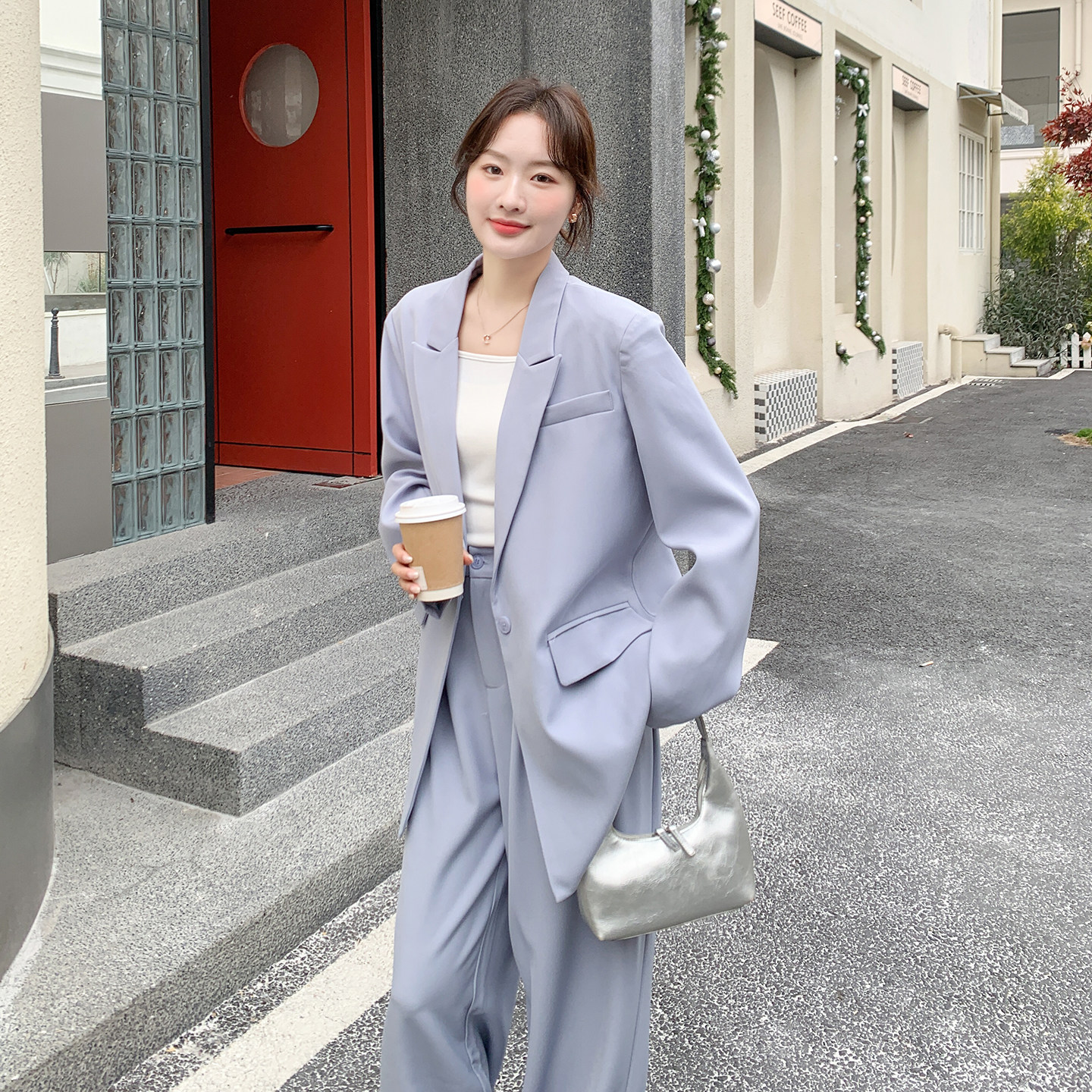 [26新款】浅蓝色休闲西装套装270-7211P165控268,女装套装/套裙,浙宝270