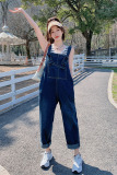 蓝色宽松直筒牛仔背带裤女2023夏季新款韩版俏皮可爱时尚减龄裤子，女装连体裤，浙宝270